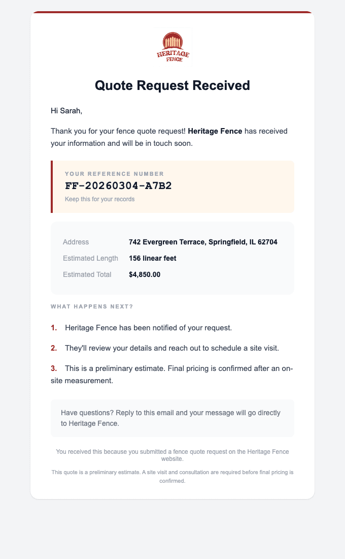 White-label customer confirmation email