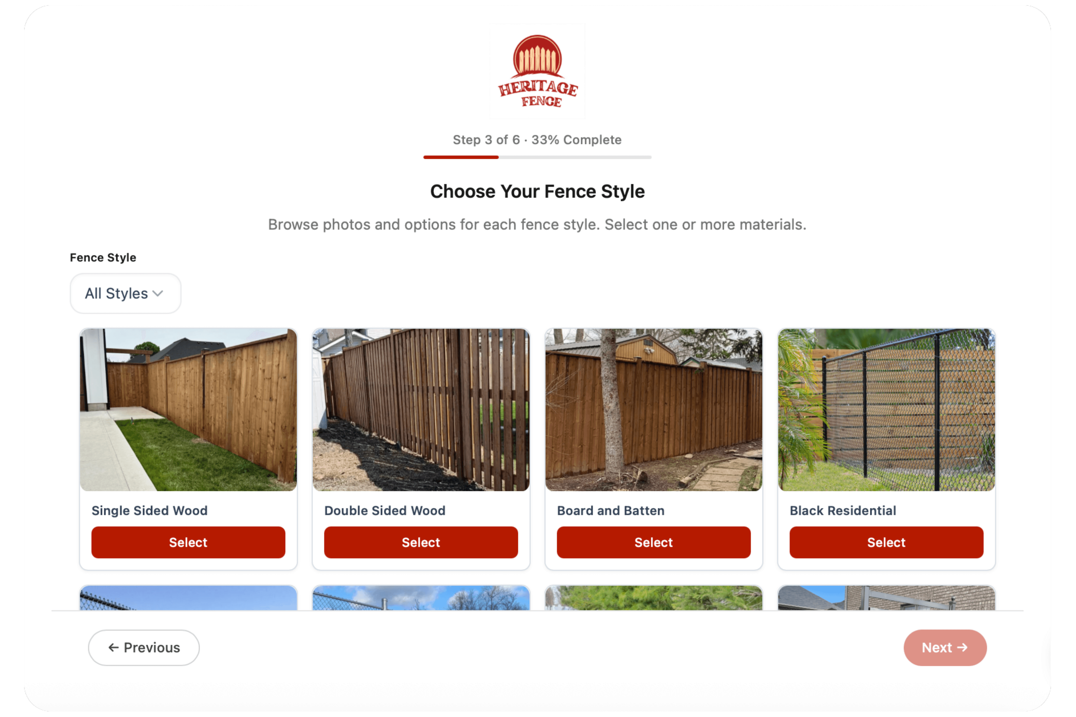 White-label desktop widget showing Heritage Fence branding